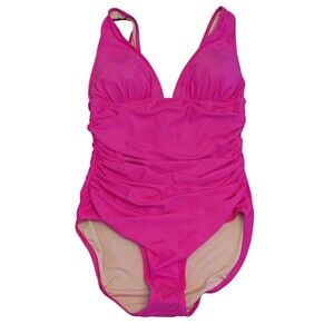 J. Crew Ruched V-neck One Piece Swimsuit Size 6 Radiant Fuchsia NEW Modest